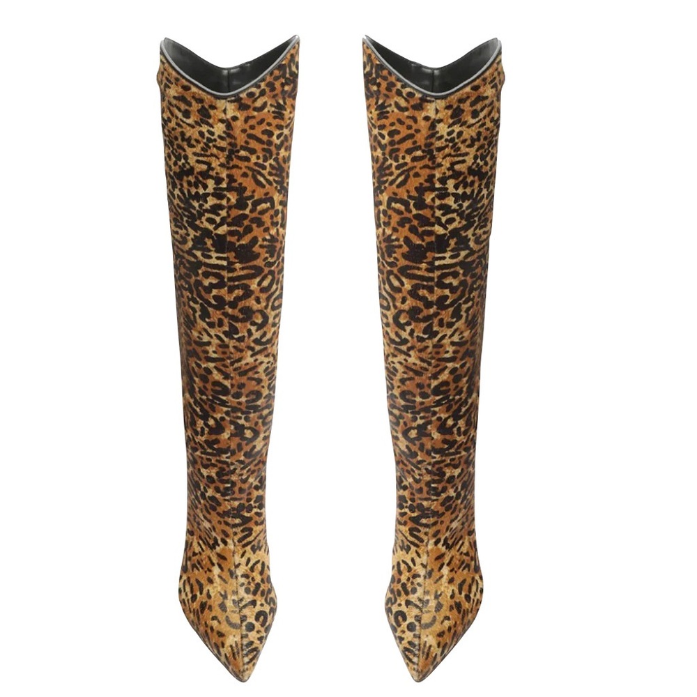Schutz Maryana Leopard Print Calf Hair Knee High Leather Boot Size 5.5 - Picture 3 of 13